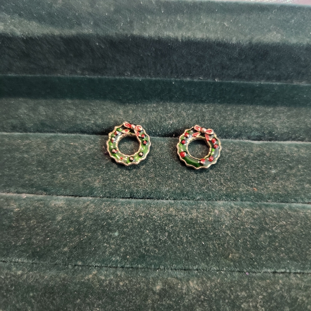 Green and Red Christmas Wreath Earrings